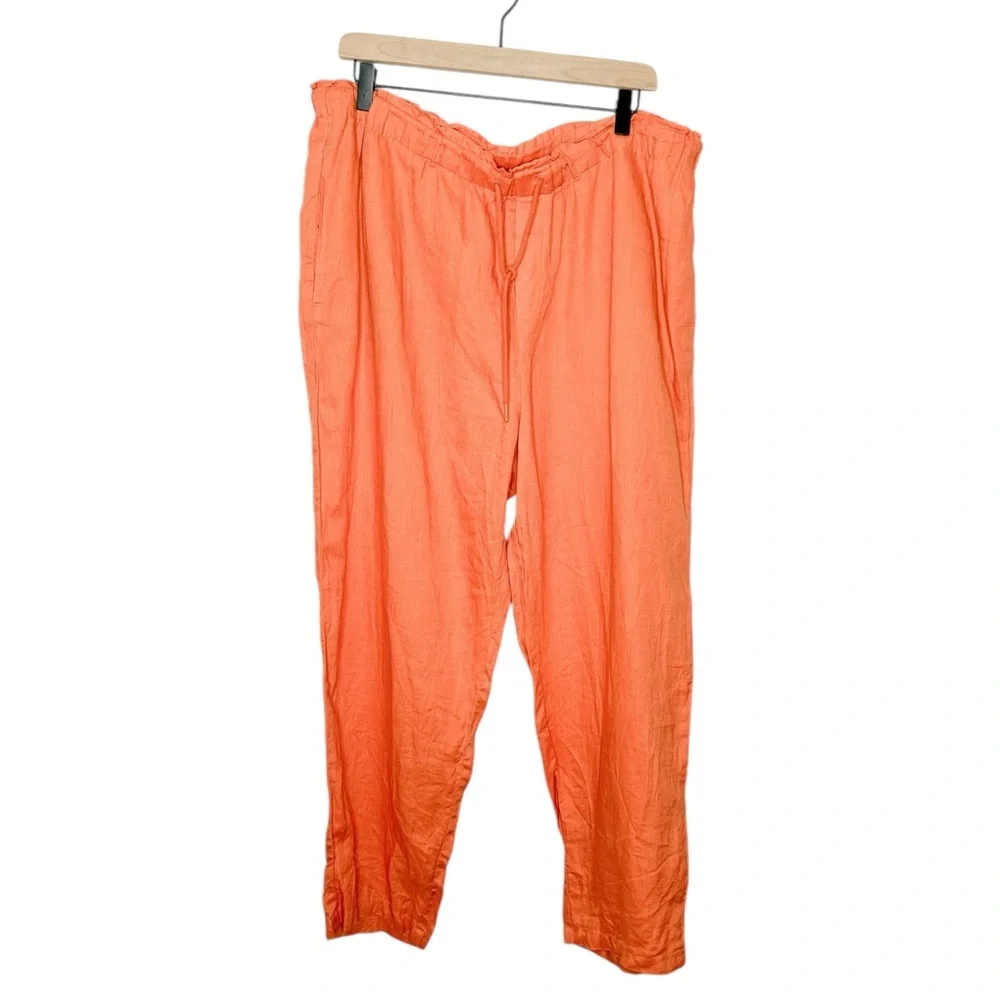 MNG Mango Vibrant Orange 100% Linen Casual Pull On Beach Pants‎ Plus Size XXL